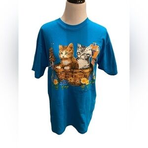 Tompkins Avenue Kitten Cat Butterfly Flowers Single Stitch 90s Shirt Adult Large